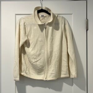 Women's Cream Embroidered zip sweater